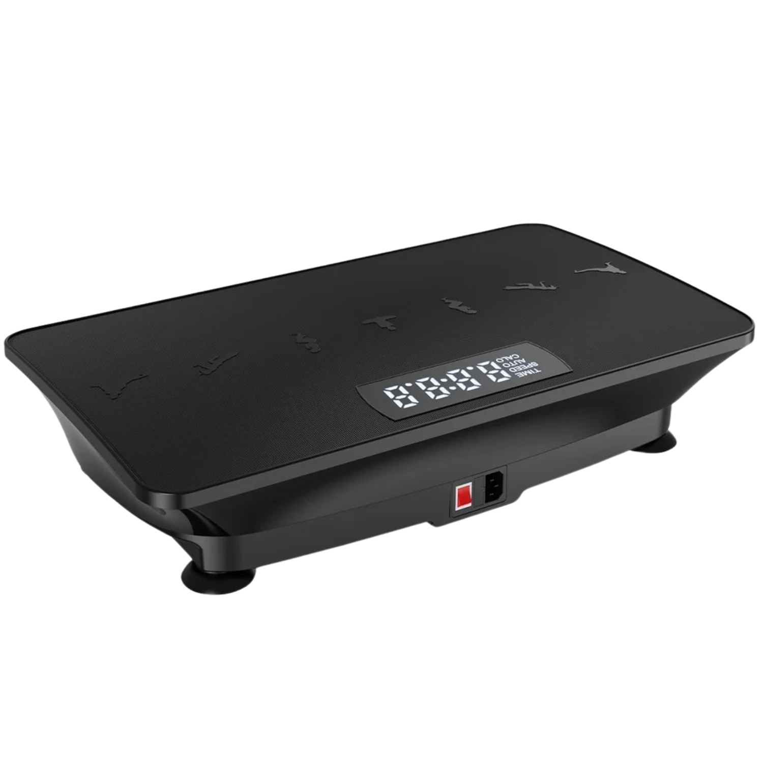 Black vibration plate with digital display on a white background